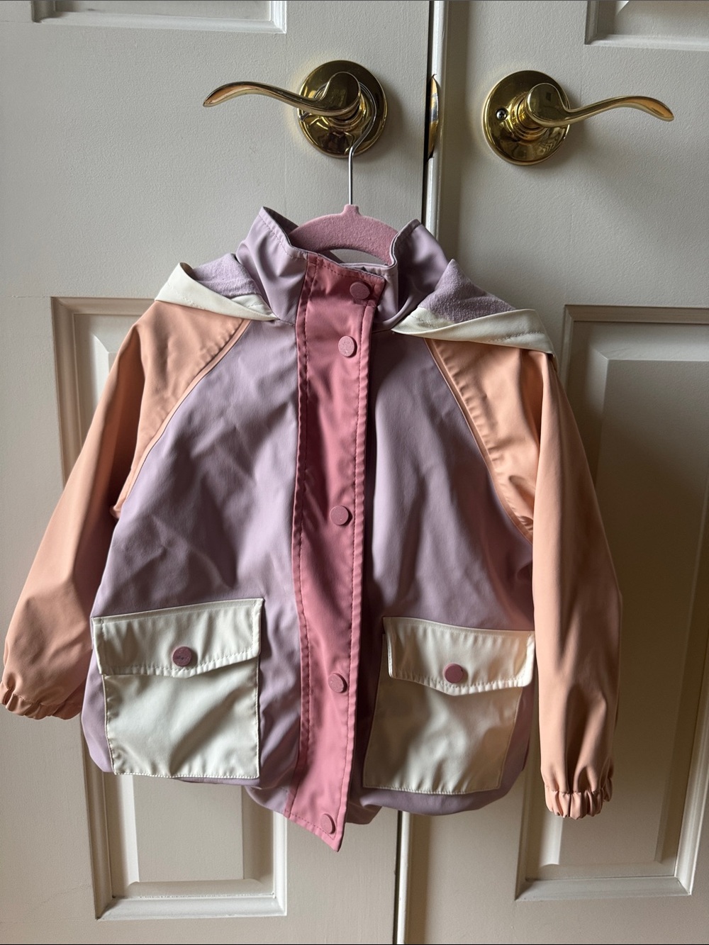 Kids' Colorblock Hooded Rain Jacket - Pink & Peach